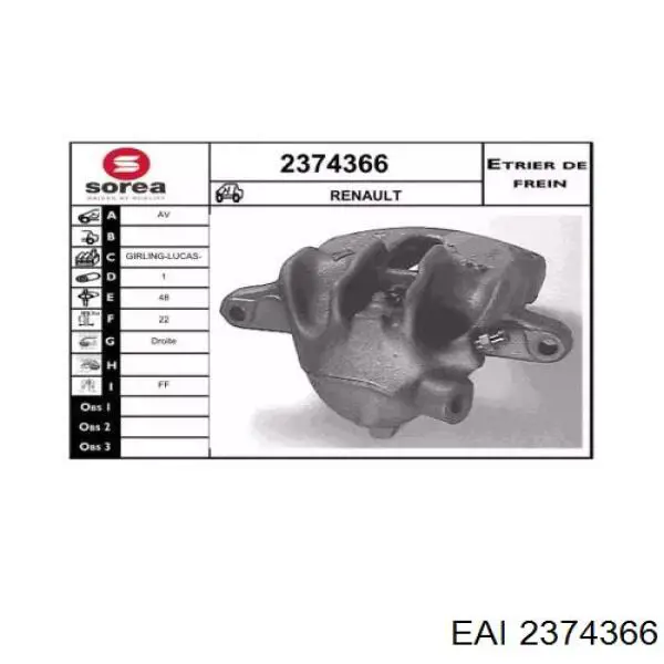 2374366 EAI pinza de freno delantera derecha