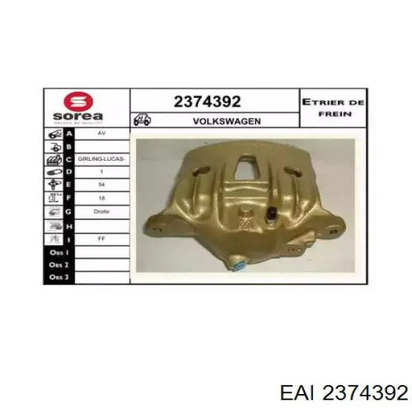 2374392 EAI pinza de freno delantera derecha