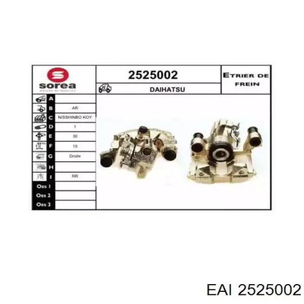 2525002 EAI pinza de freno trasero derecho