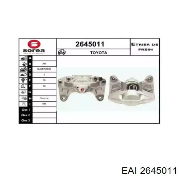 2645011 EAI pinza de freno trasera izquierda