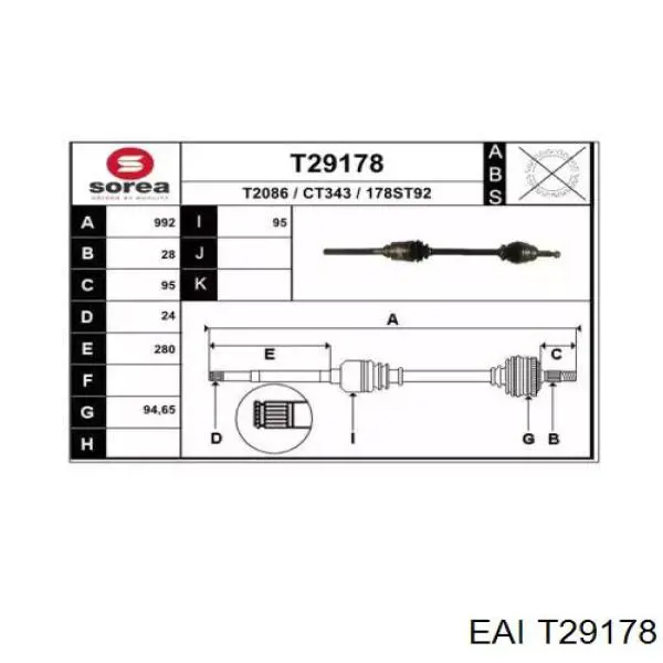 T29178 EAI árbol de transmisión delantero derecho