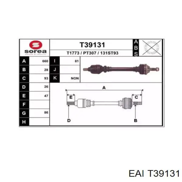 T39131 EAI árbol de transmisión delantero izquierdo