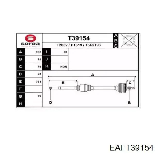 T39154 EAI árbol de transmisión delantero derecho