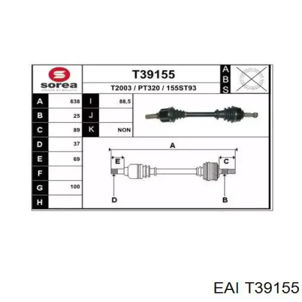 DK66.040 SNR árbol de transmisión delantero izquierdo