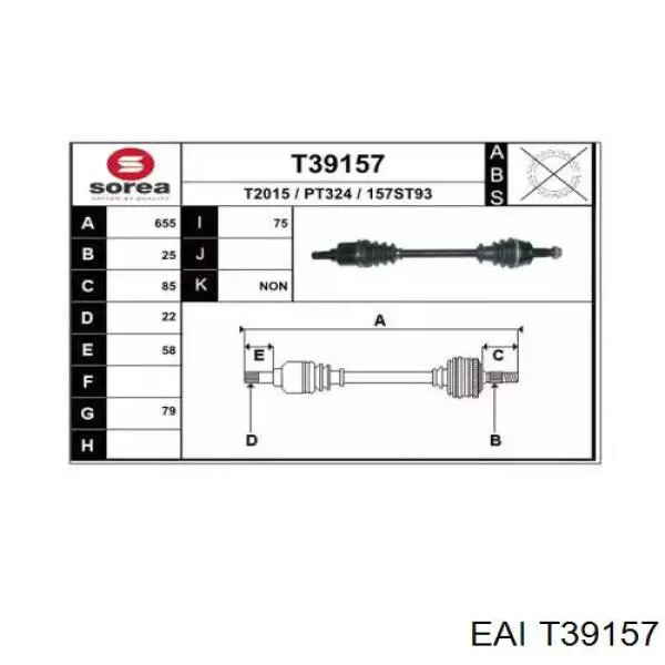 T39157 EAI árbol de transmisión delantero izquierdo