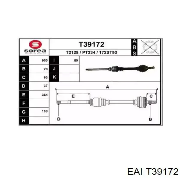 00003273LJ Peugeot/Citroen árbol de transmisión delantero derecho