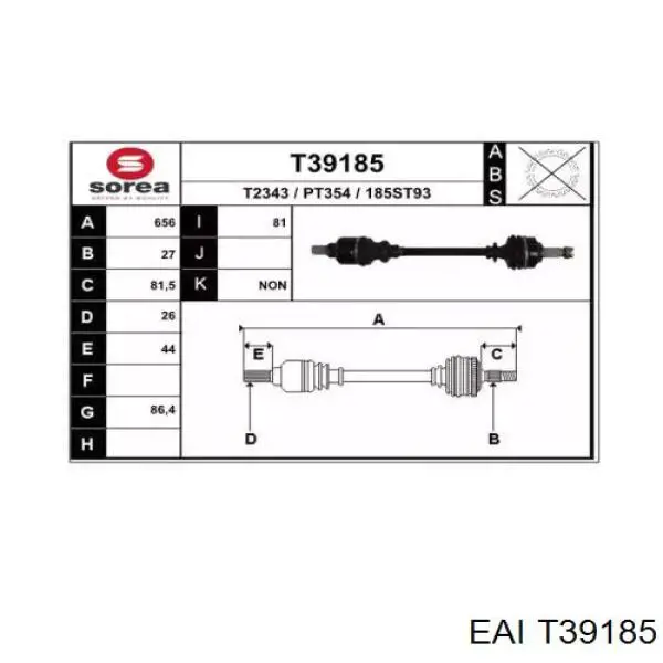 T39185 EAI árbol de transmisión delantero izquierdo