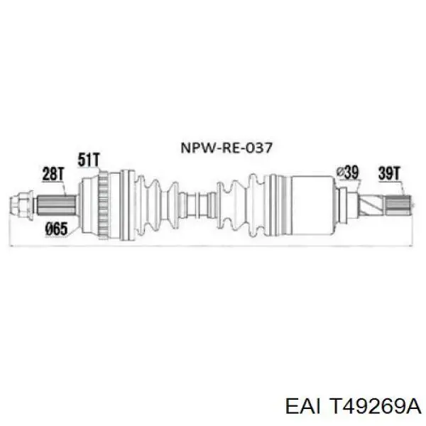 BB1356 Posterparts árbol de transmisión delantero izquierdo