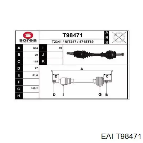T98471 EAI árbol de transmisión delantero