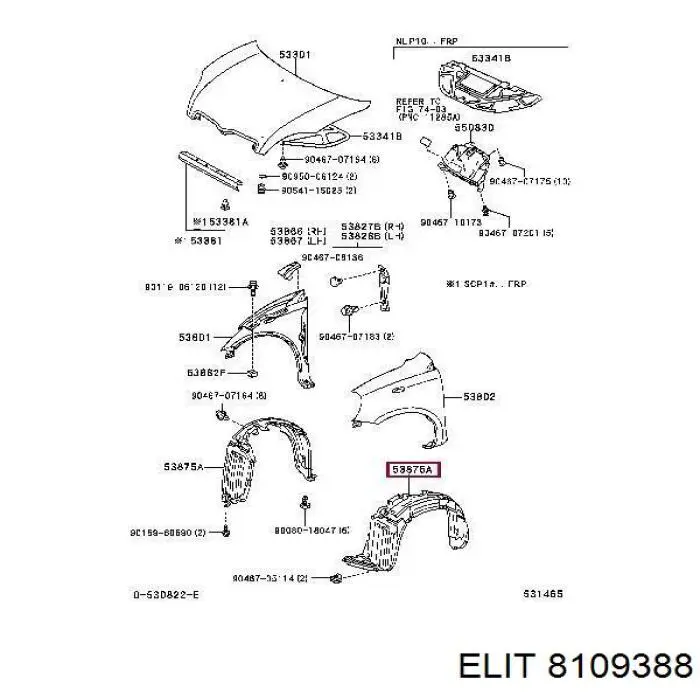 8109 388 Elit guardabarros interior, aleta delantera, derecho