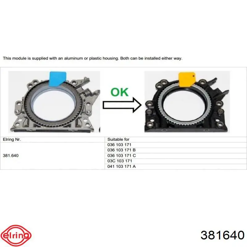 Retén del cigüeñal Elring 381640 precio, desde 40,30 EUR