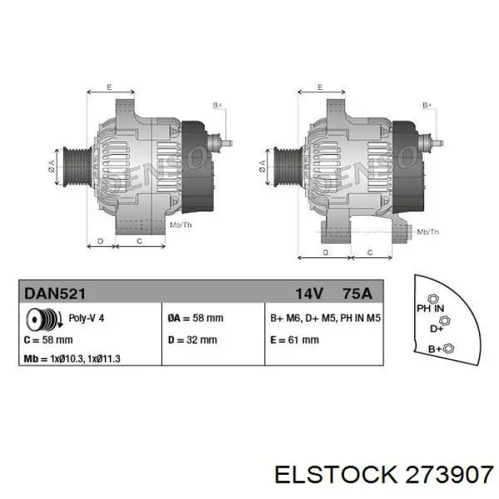 27-3907 Elstock alternador