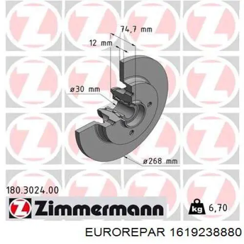 1619238880 Eurorepar disco de freno trasero