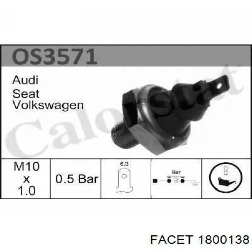 1.800.138 Facet indicador, presión del aceite