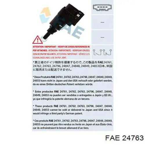 Interruptor de luz de freno FAE 24763 precio, desde 8,85 EUR