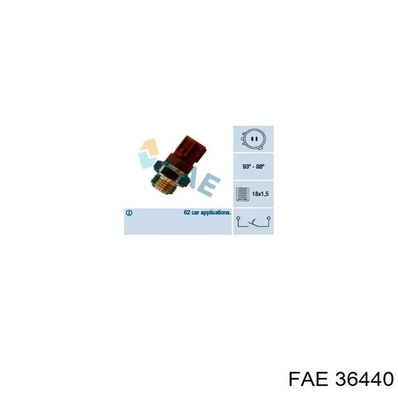 Sensor, temperatura del refrigerante (encendido el ventilador del radiador) FAE 36440