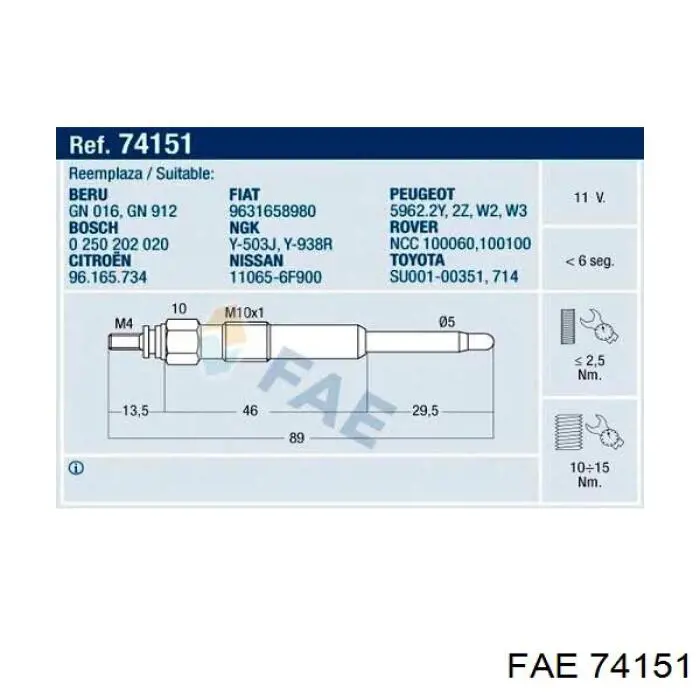 74151 FAE bujía de precalentamiento