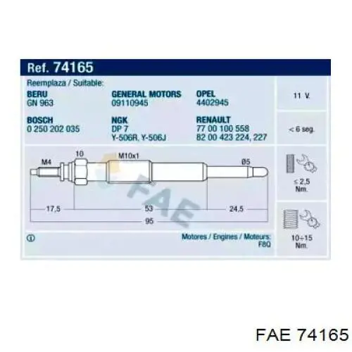 Bujía de precalentamiento FAE 74165