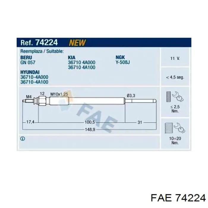 Bujía de precalentamiento FAE 74224