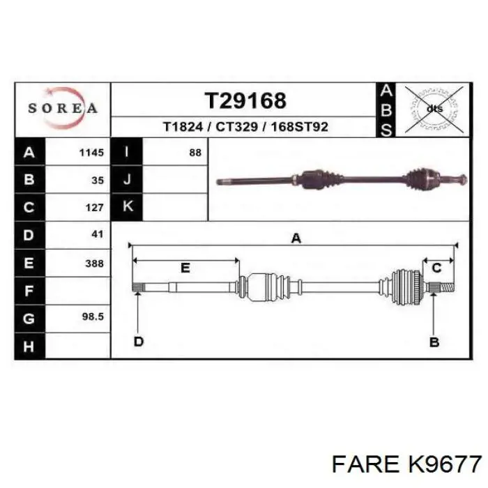 Fuelle de semieje delantero interior K9677 Fare