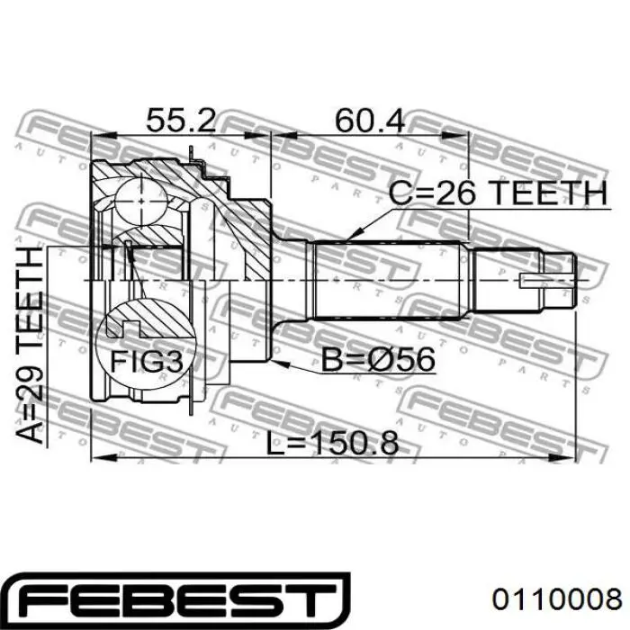 110008 Febest junta homocinética exterior delantera