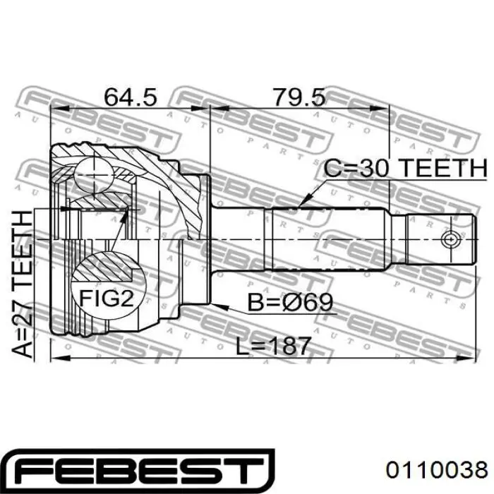 0110-038 Febest junta homocinética exterior delantera