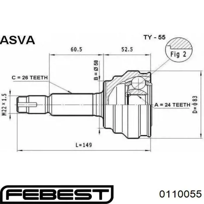 0110055 Febest junta homocinética exterior delantera