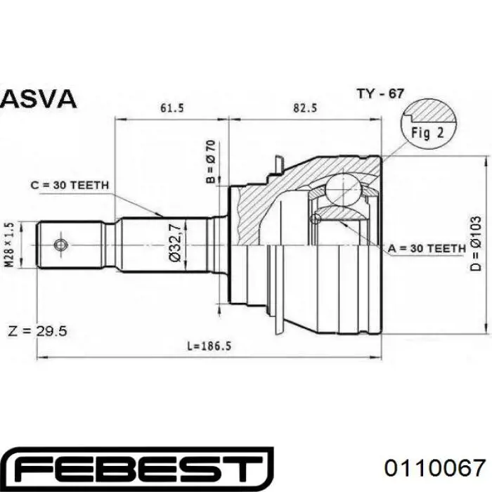 Junta homocinética exterior delantera Febest 0110067 precio, desde 48,72 EUR