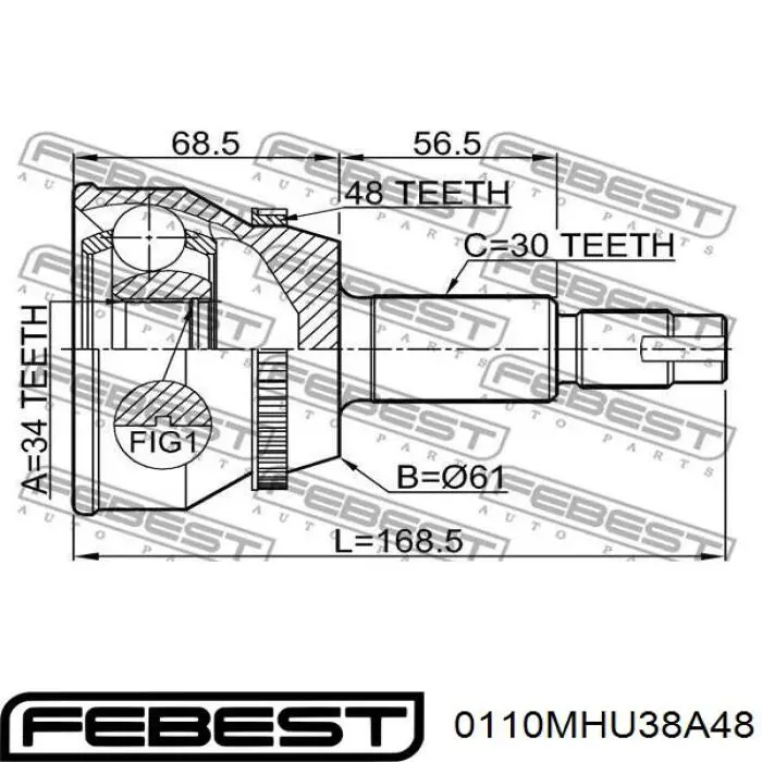 0110-MHU38A48 Febest junta homocinética exterior delantera