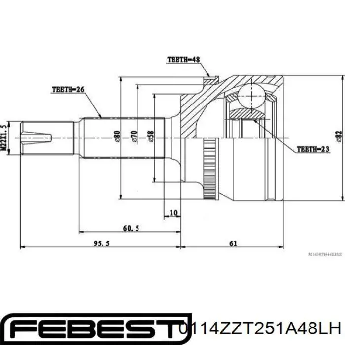 0114-ZZT251A48LH Febest árbol de transmisión delantero izquierdo