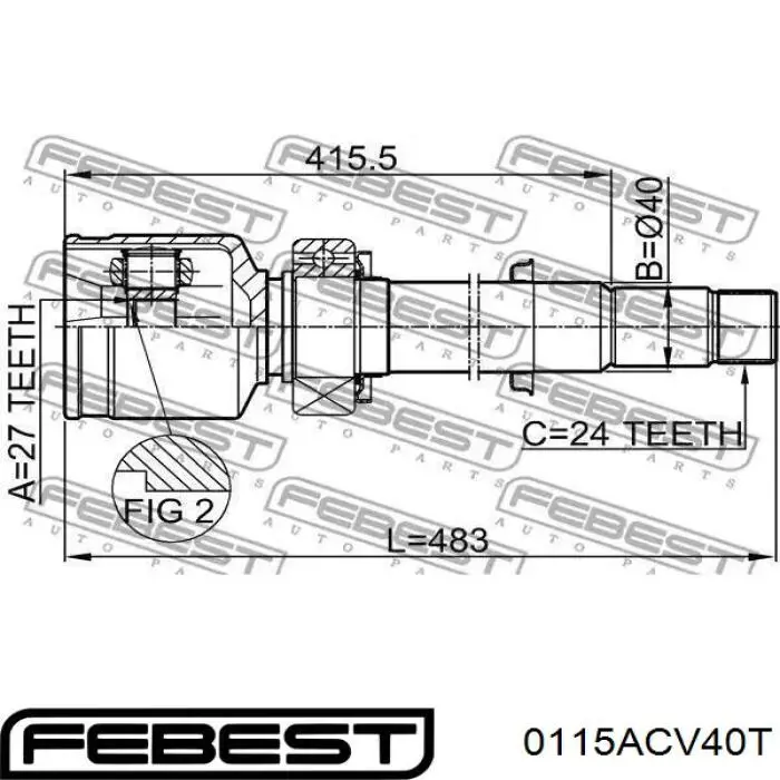 0115-ACV40T Febest fuelle, árbol de transmisión delantero interior derecho