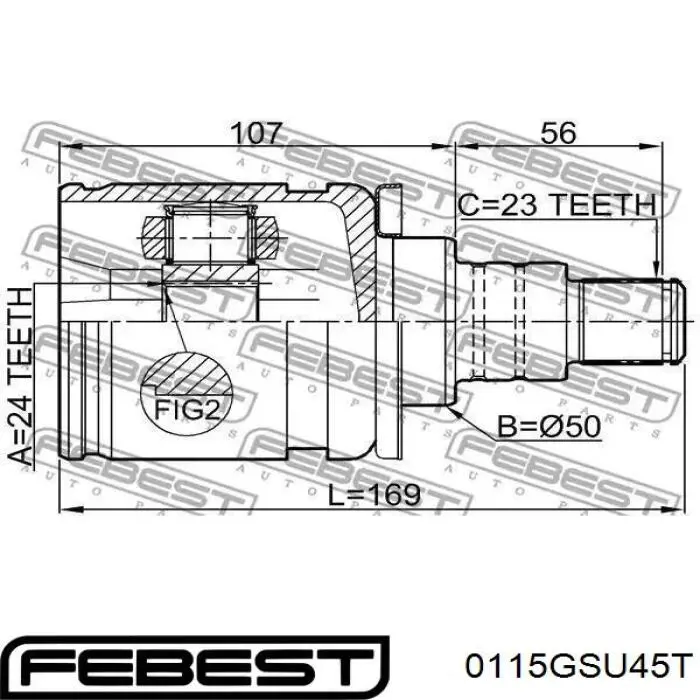 0115GSU45T Febest fuelle, árbol de transmisión delantero interior derecho