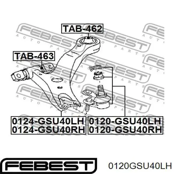 0120-GSU40LH Febest rótula de suspensión inferior izquierda