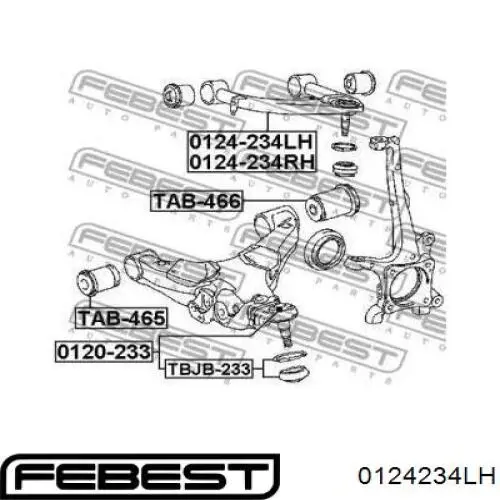 0124234LH Febest barra oscilante, suspensión de ruedas delantera, superior izquierda