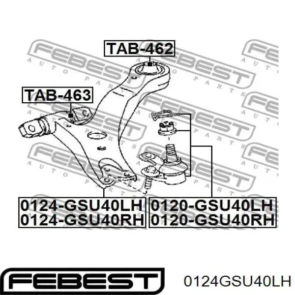 0124GSU40LH Febest barra oscilante, suspensión de ruedas delantera, inferior izquierda