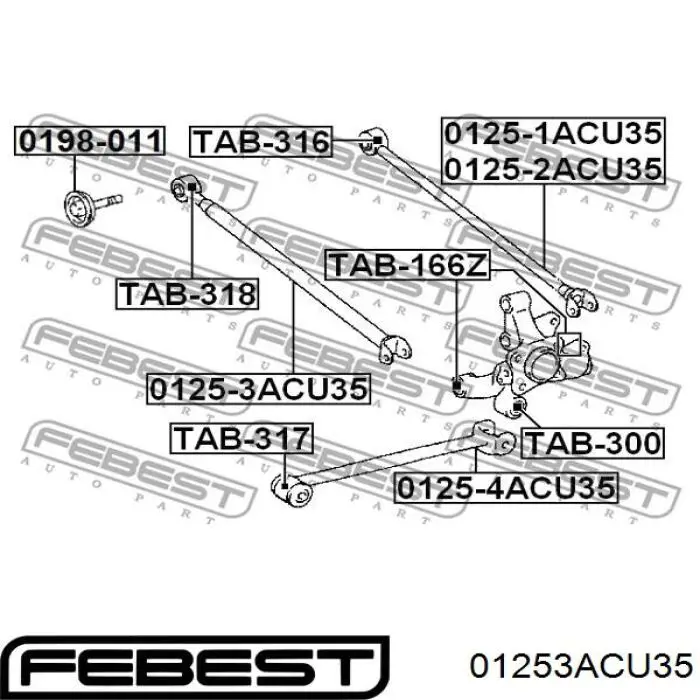 01253ACU35 Febest barra transversal de suspensión trasera
