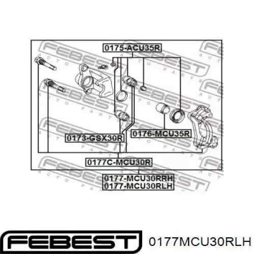 0177-MCU30RLH Febest pinza de freno trasera izquierda