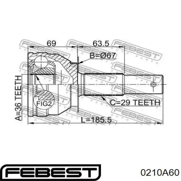 0210-A60 Febest junta homocinética exterior delantera