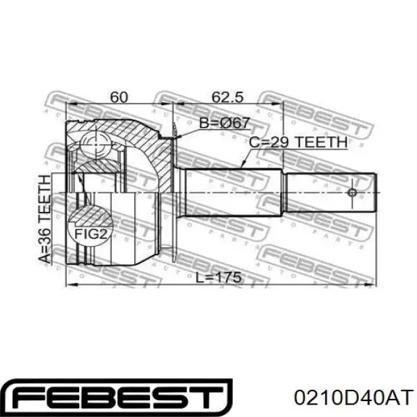 0210-D40AT Febest junta homocinética exterior delantera