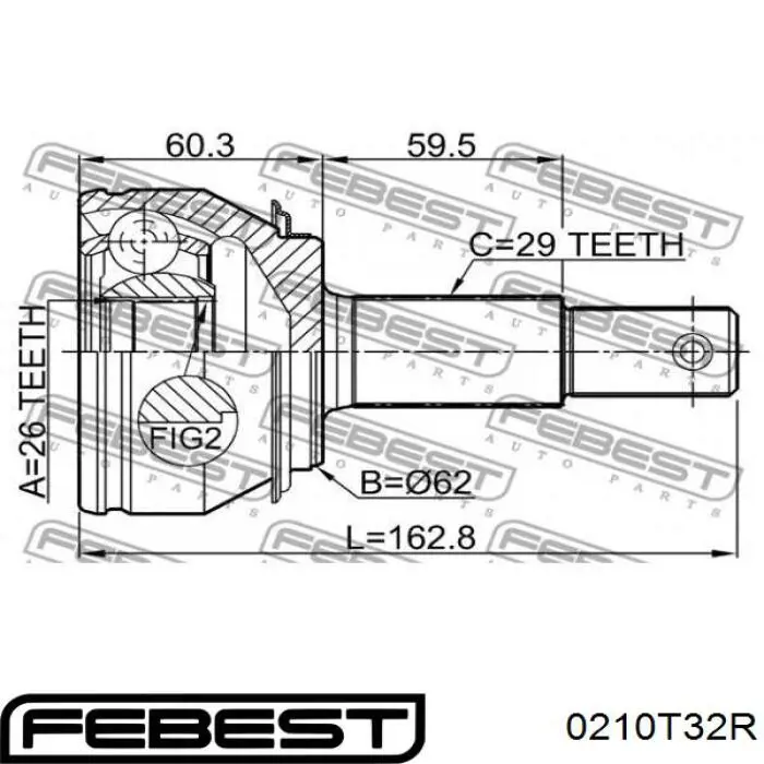 0210T32R Febest junta homocinética exterior delantera