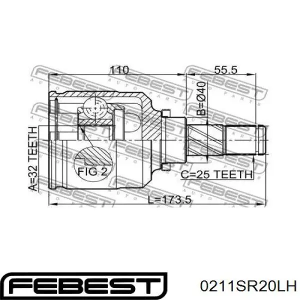 0211-SR20LH Febest junta homocinética interior delantera izquierda