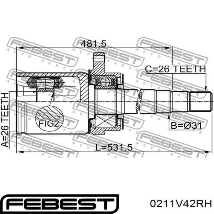 0211-V42RH Febest árbol de transmisión delantero derecho