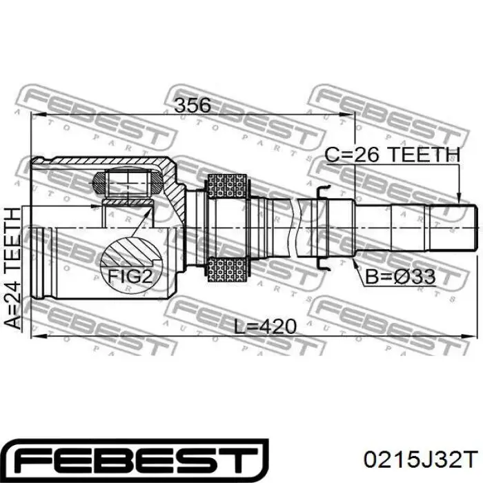 Comprar 0215J32T Febest Fuelle, junta homocinética interna izquierda del semieje delantero