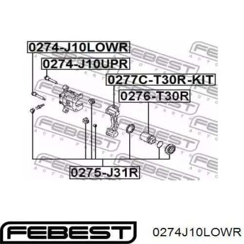 0274-J10LOWR Febest pasador guía, pinza del freno trasera, superior