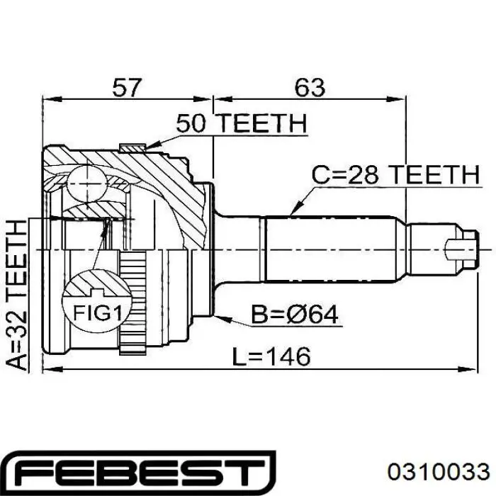 Junta homocinética exterior delantera Febest 0310033