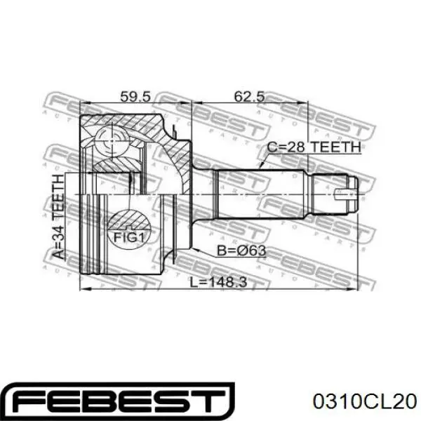 Junta homocinética exterior delantera Febest 0310CL20
