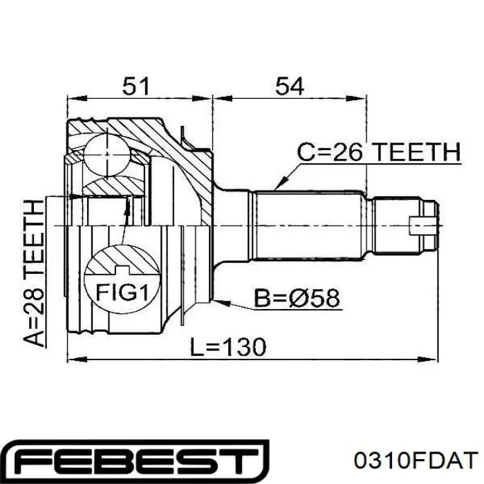 Junta homocinética exterior delantera Febest 0310FDAT precio, desde 38,43 EUR