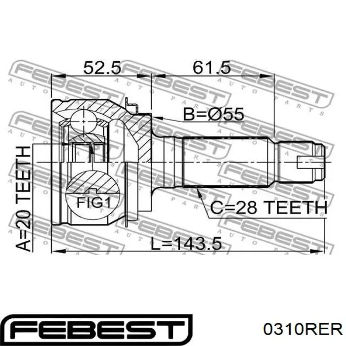 0310RER Febest junta homocinética exterior trasera