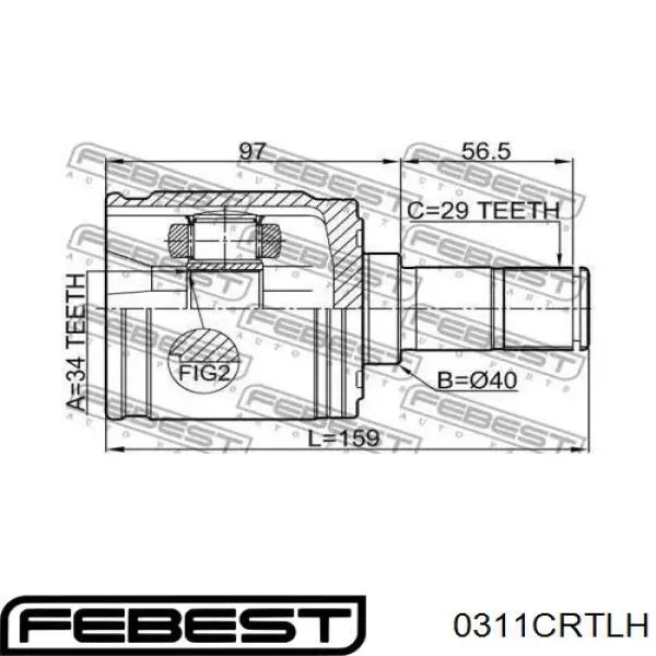 Junta homocinética interna delantera izquierda Febest 0311CRTLH