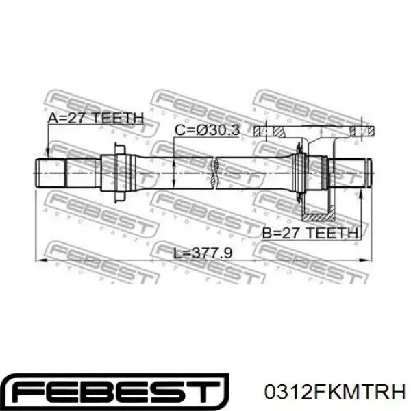 0312FKMTRH Febest árbol de transmisión delantero derecho